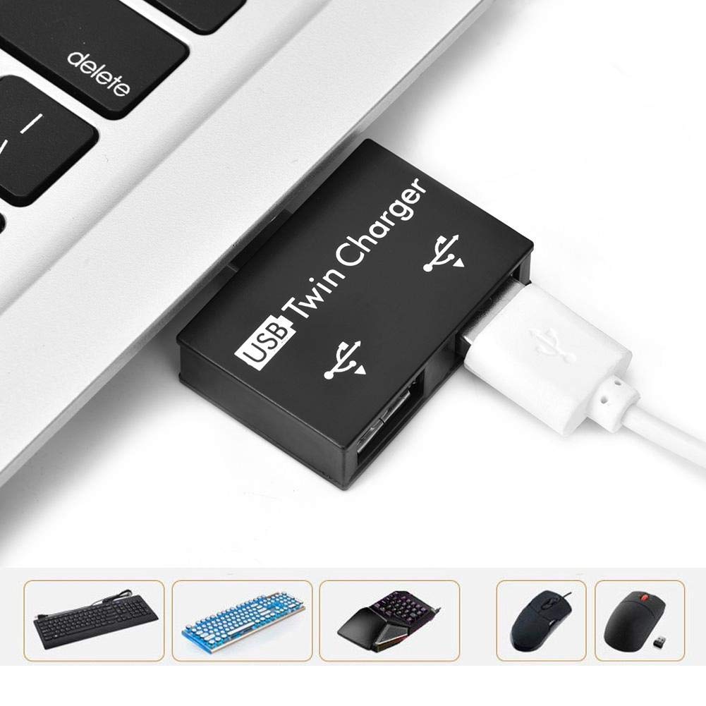 Bewinner Mini USB Hub Kit de Conversión de Adaptador de Divisor de Cargador Doble USB de 2 Puertos Aleación de Aluminio + PC Mini hub Pequeño/Portátil/Resistente/Duradero para