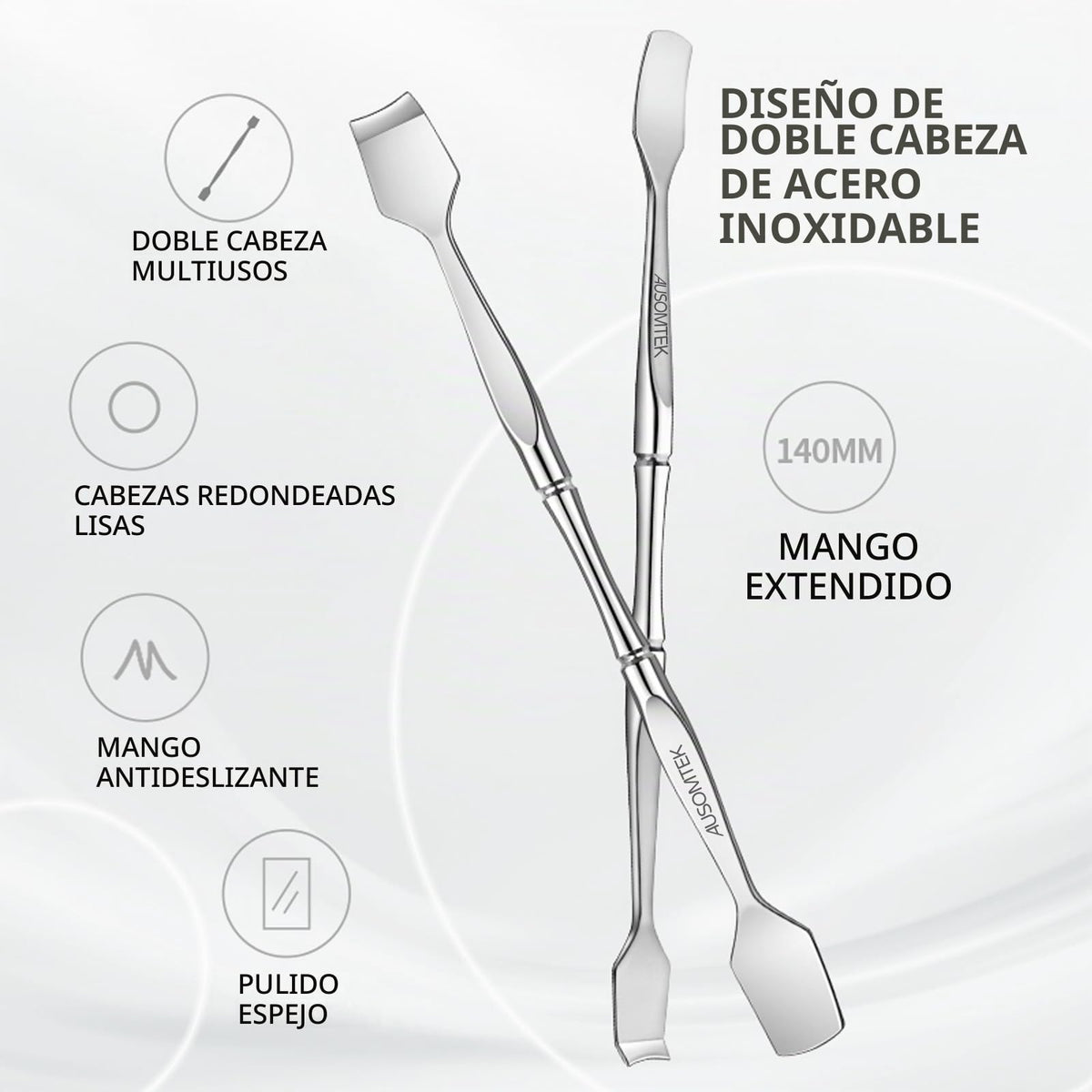 Ausomtek- Espátula de doble cabezal para puntos negros de AUSOMTEK, herramienta para preparar poros, removedor de puntos blancos, acero inoxidable, color cian