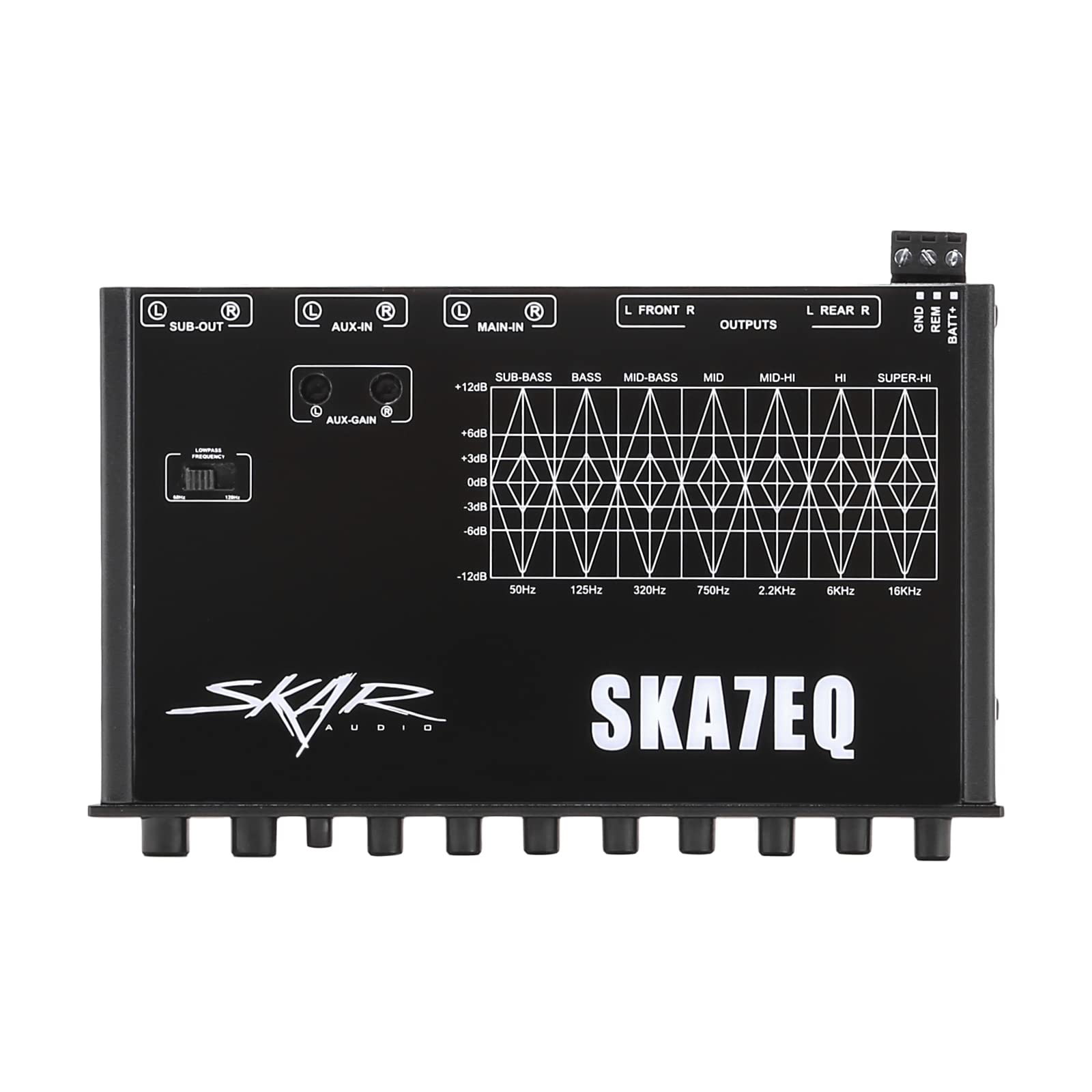 Ecualizador Gráfico Skar Audio SKA7EQ con Entrada Auxiliar y Salidas RCA de Alto Voltaje para Coche