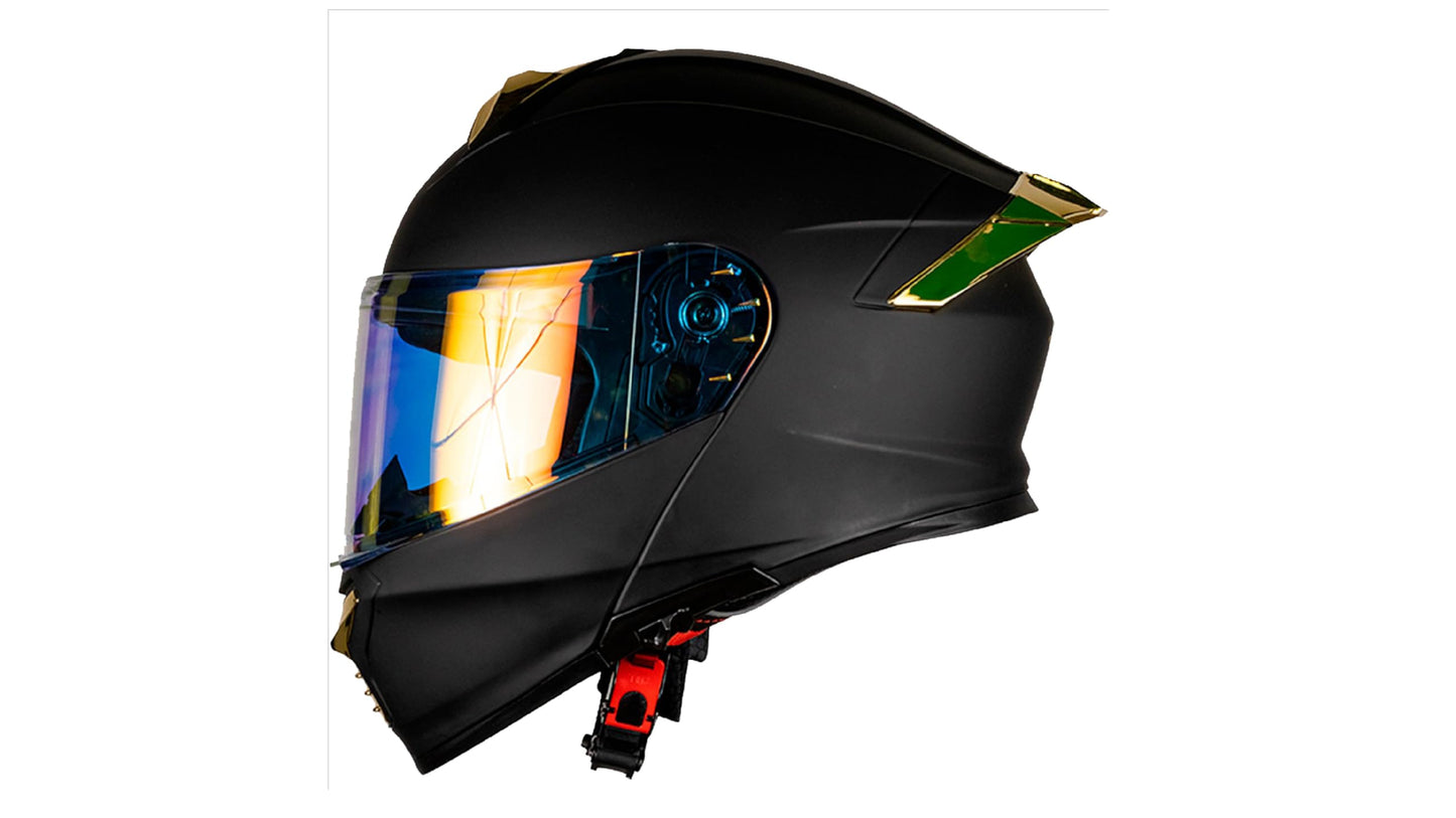 KOV Casco Thunder ABATIBLE Negro Dorado para Moto Mica Dorada Certificado Dot (XXL)
