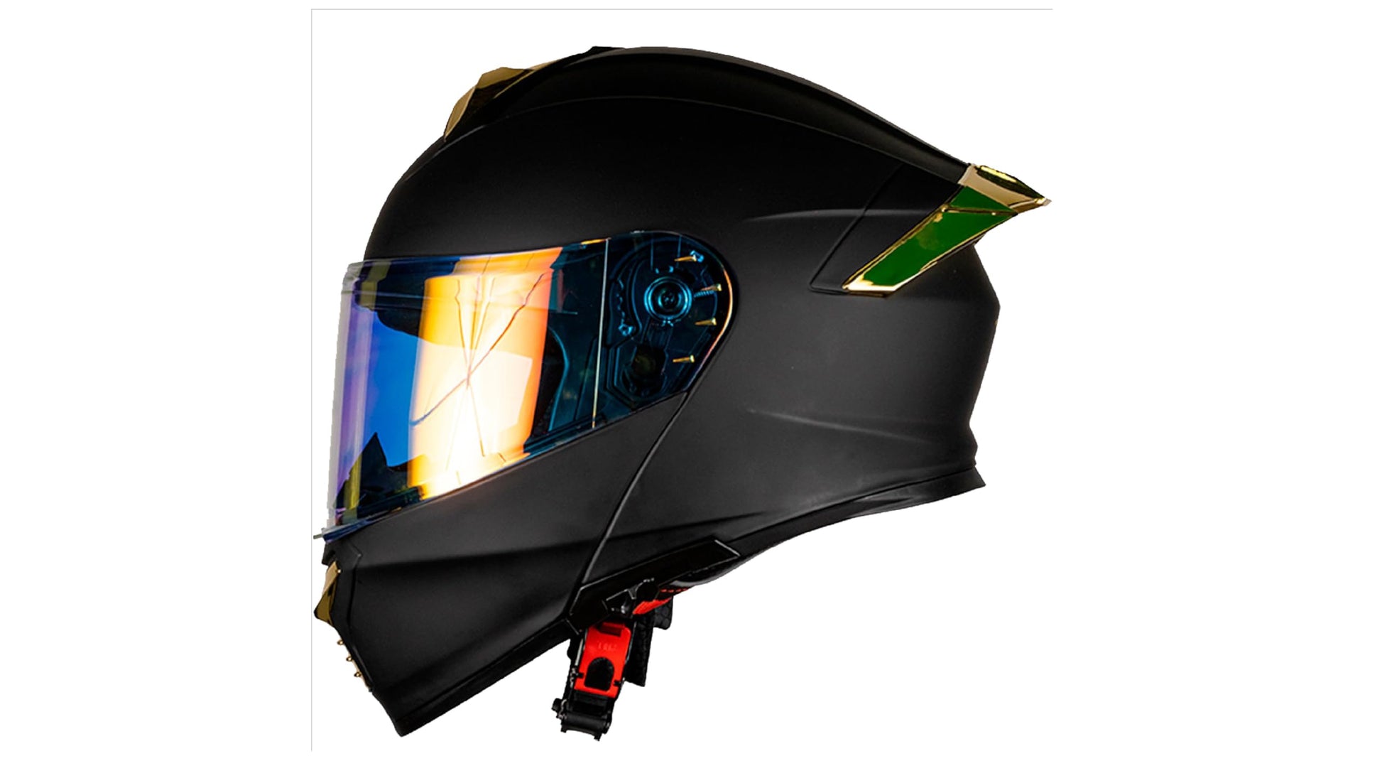KOV Casco Thunder ABATIBLE Negro Dorado para Moto Mica Dorada Certificado Dot (XXL)
