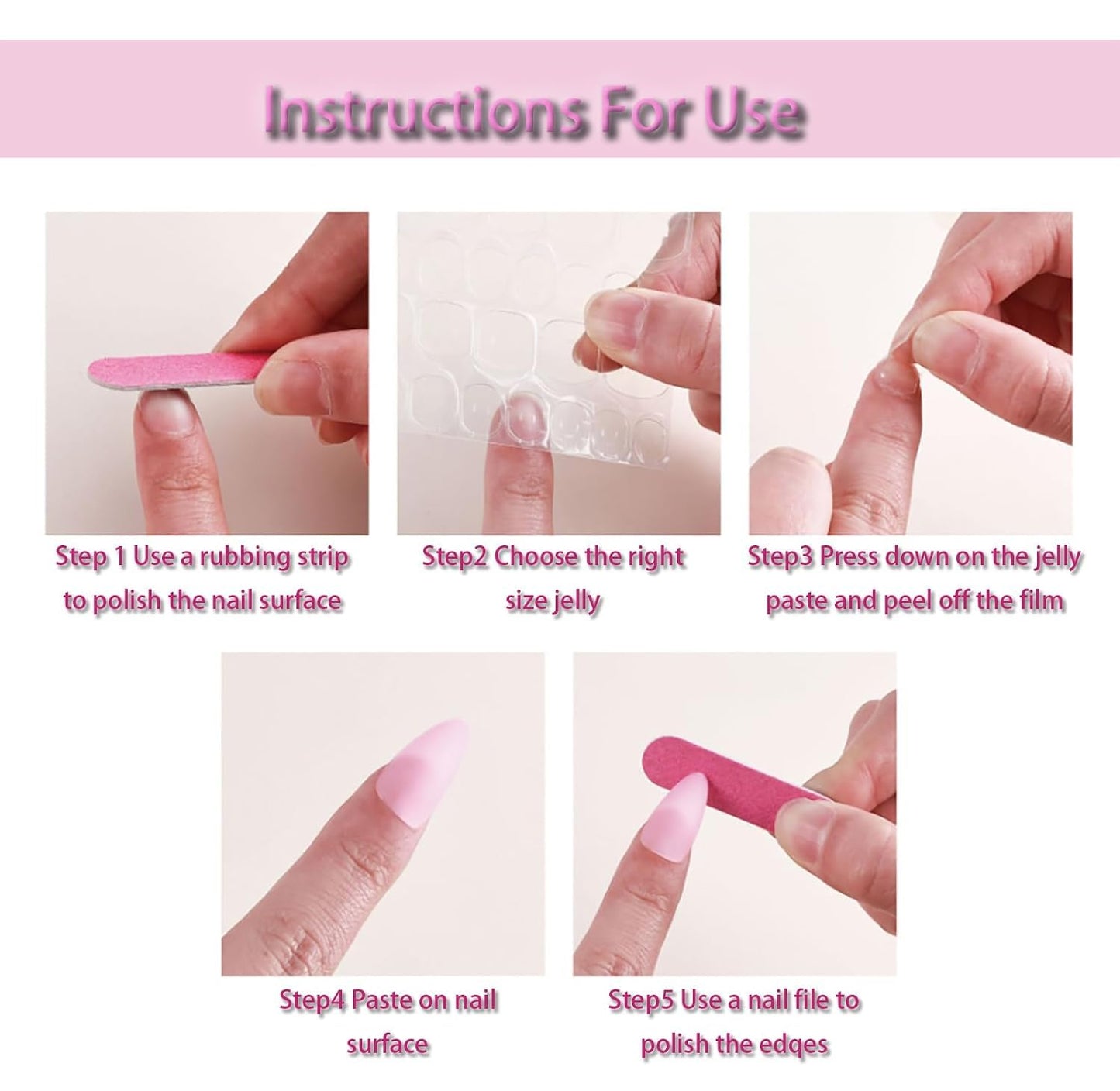 Uñas Postizas de Cortas Largas de Francesa, Adhesivas Uñas Press on Nails de Cobertura Completa, Uñas Falsas Decoradas Acrílico Natural para Mujeres y Niñas (J, 1ml)