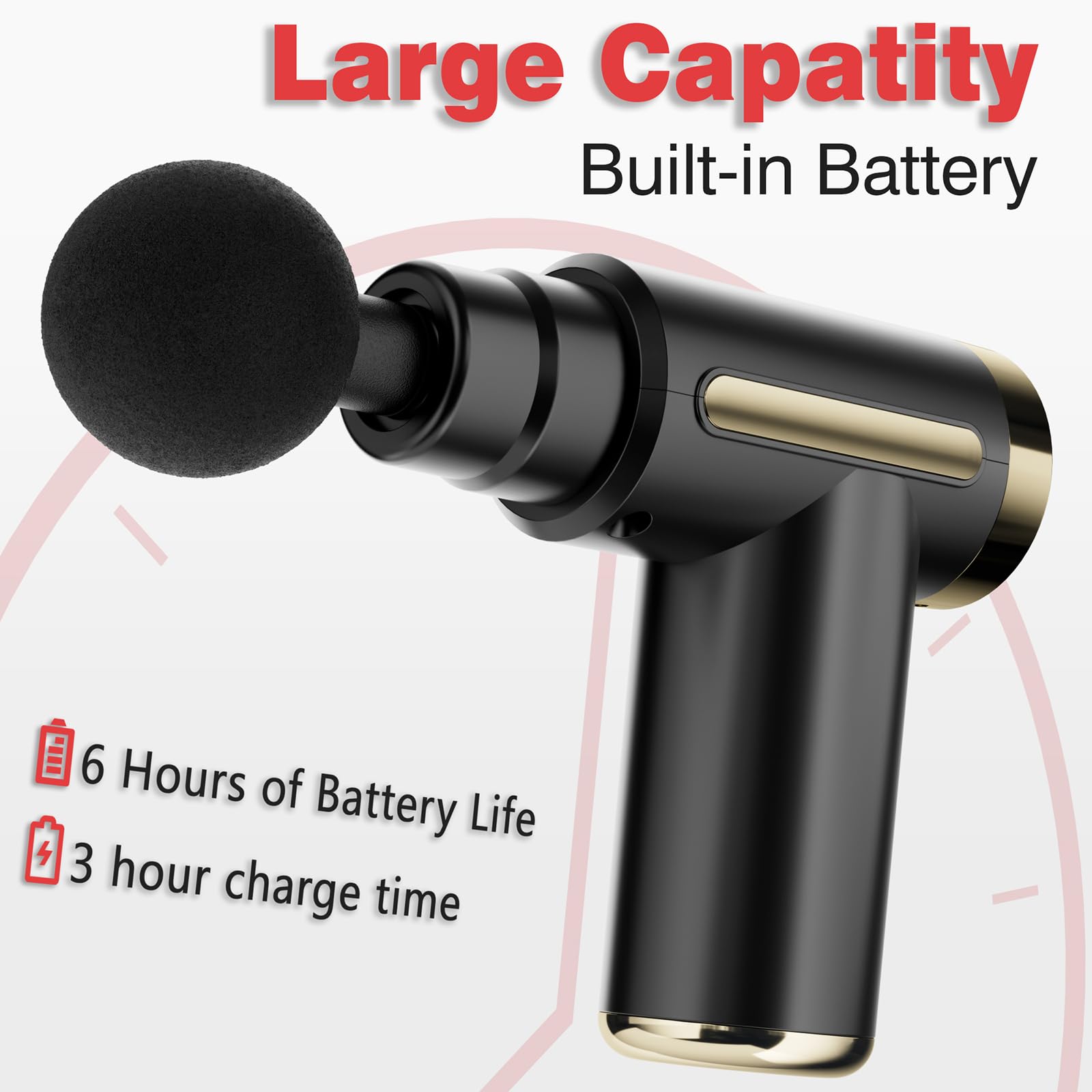 Pistola de Masaje, Mini Pistola de Masaje Muscular, Masajeador Portatil Muscular Masajeador de Tejido Profundo Massage Gun Portátil 4 Cabezales de Masaje para Relajar Los Músculos Aliviar el Dolor(Black)