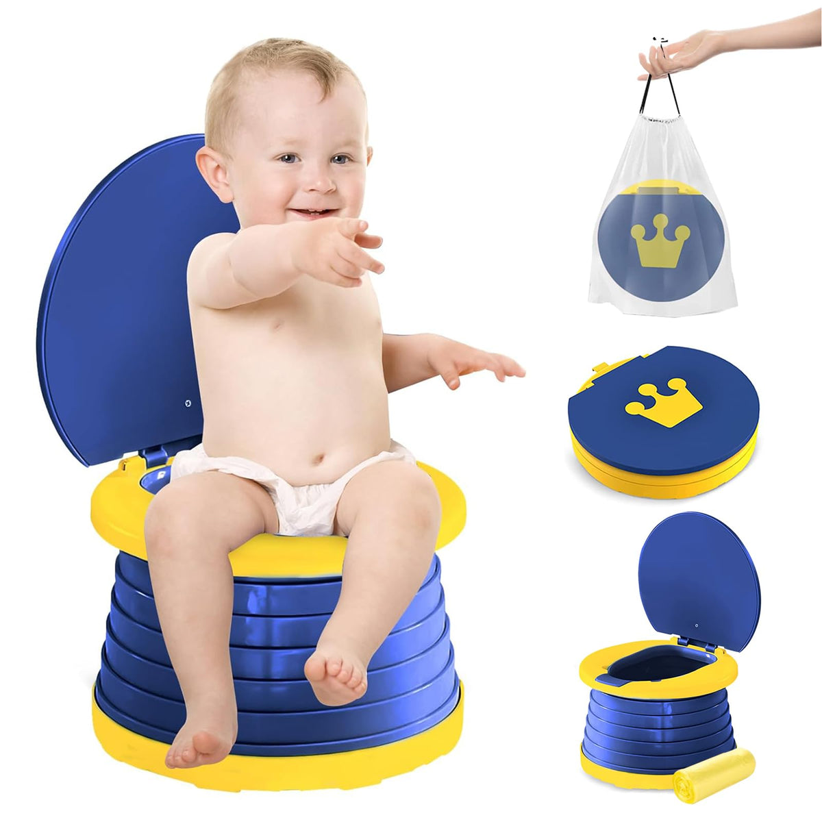 Peiono Baño Portátil para Niños, Orinal de Viaje Plegable Para Ninos(azul)