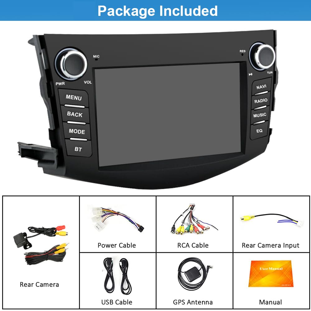 Radio estéreo de coche 4+64G para Toyota RAV4 2006 2007 2008 2009 2010 2011 2012 inalámbrico CarPlay Android Auto, visualización táctil estéreo GPS Navi WiFi, cámara de respaldo, botón físico FM