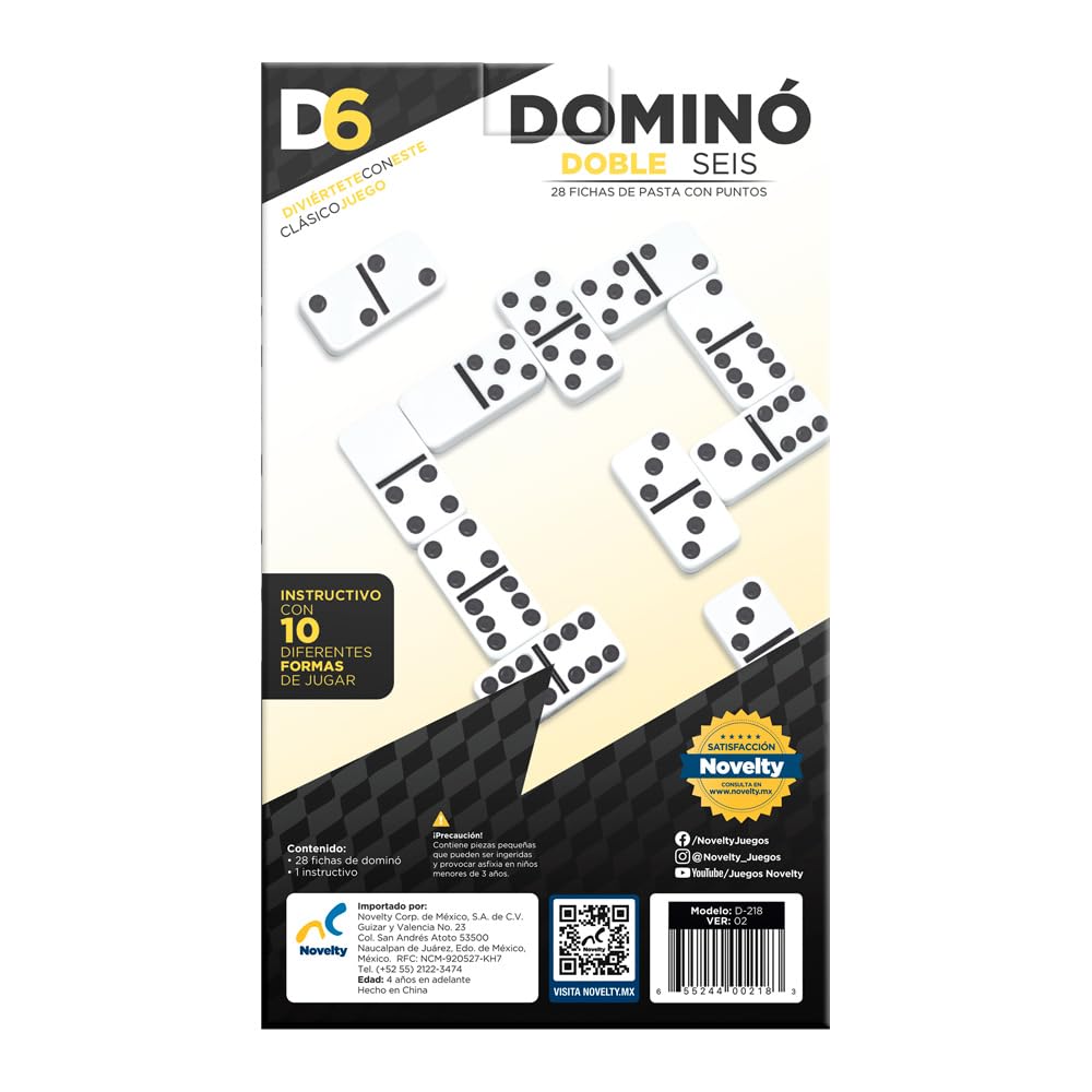 Juego de Mesa Dominó Novelty Corp Puntos Dobles 6 Estrategia y Diversión Juegos Familiares 28 Fichas