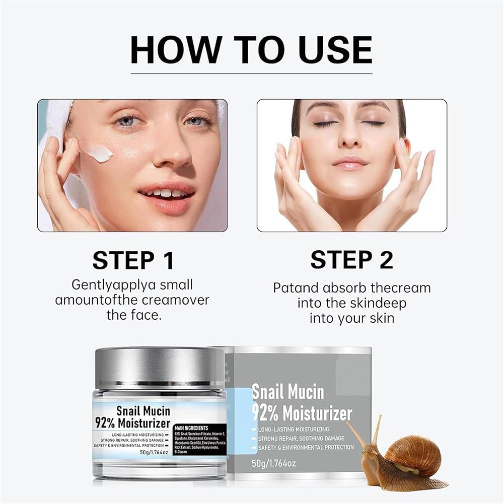 Snail Mucin 92% Moisturizer Daily Face Gel Cream, Crema De Baba De Caracol Original, Lism Snail Mucin Moisturizer Face Cream, Face Snail Mucin Hydrating Repair Face Gel Cream (1Pcs, One size)