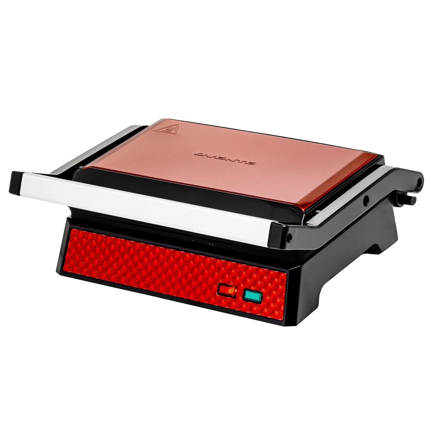 Parrilla Eléctrica Ovente Roja con Apagado Automático y Bandeja de Goteo