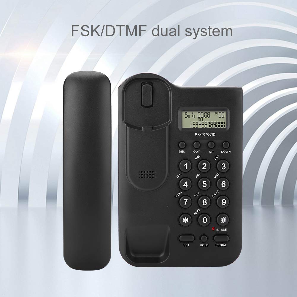 Eboxer Teléfono Fijo de Escritorio con Cable, FSK/DTMF Doble Línea, para Casa, Oficina y Hotel, Color Negro