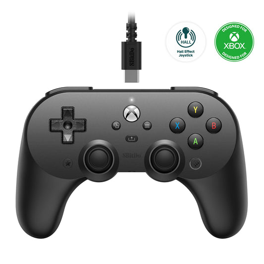 Control Alambrico 8bitdo Pro 2 para Xbox Series X|S, Xbox One, Windows 10/11, Mando con Joysticks de Efecto Hall, Conector de Audio de 3,5 mm - Con Licencia Oficial - Negro