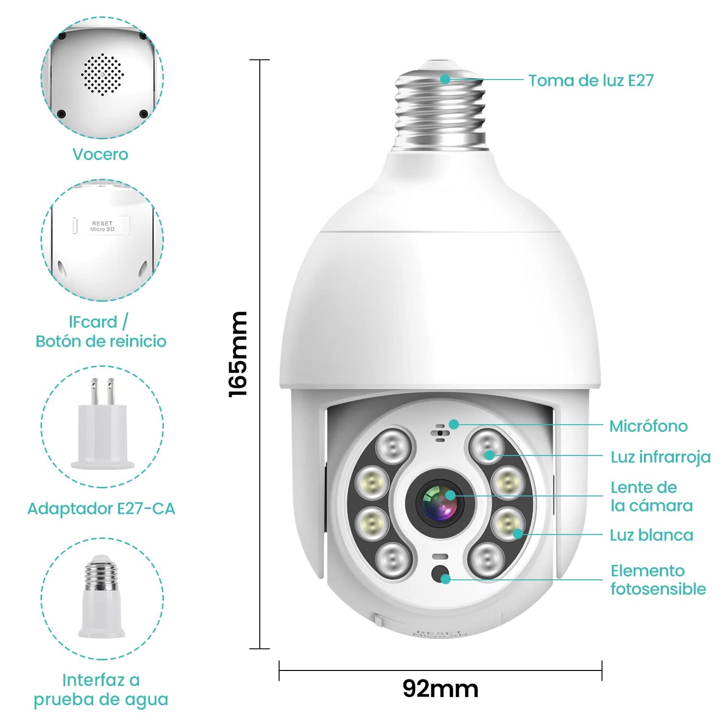 Foco con Cámara de Seguridad EASYTAO Q05 Blanco Impermeable Exterior Compatible con Alexa