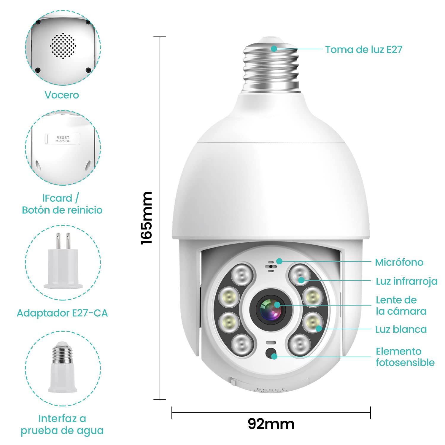 Foco con Cámara de Seguridad EASYTAO Q05 Blanco Impermeable Exterior Compatible con Alexa