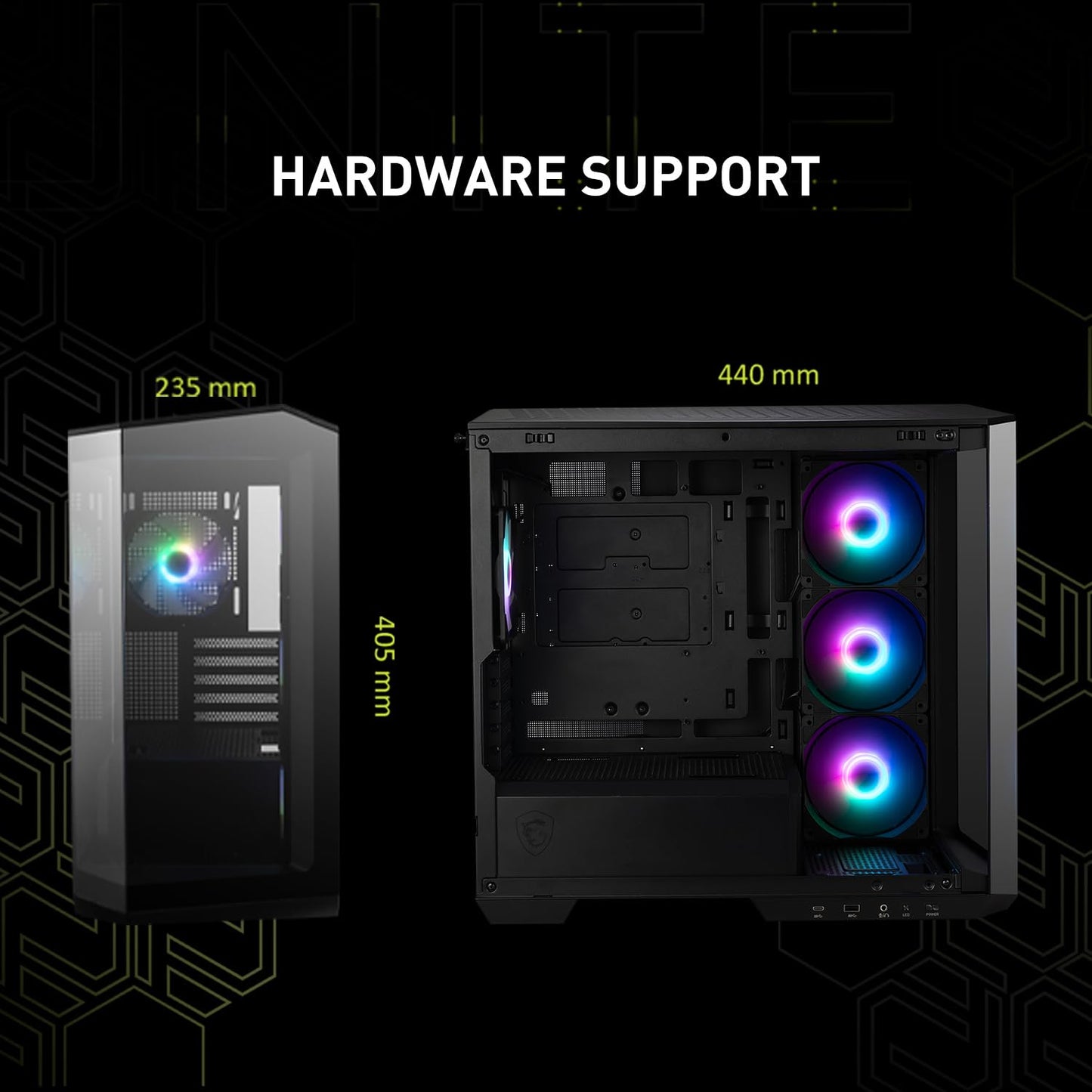 Funda para PC Micro-ATX MSI mag PANO M100R Negro con Ventiladores ARGB y USB Tipo C