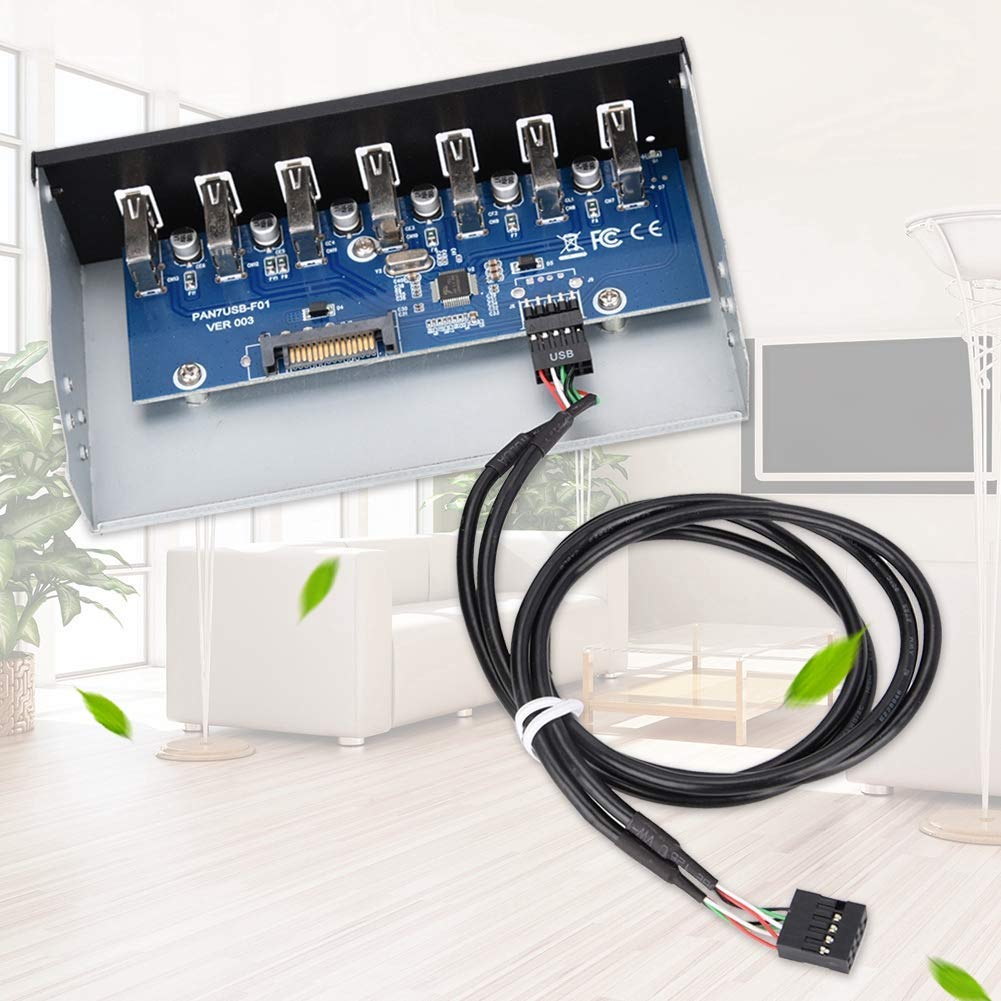 Fosa Unidad óptica del Panel Frontal, concentrador USB del Panel Frontal USB2.0 de 7 Puertos |9pin |Transmisión de Datos sin pérdida para Caja de computadora de 5.25 '