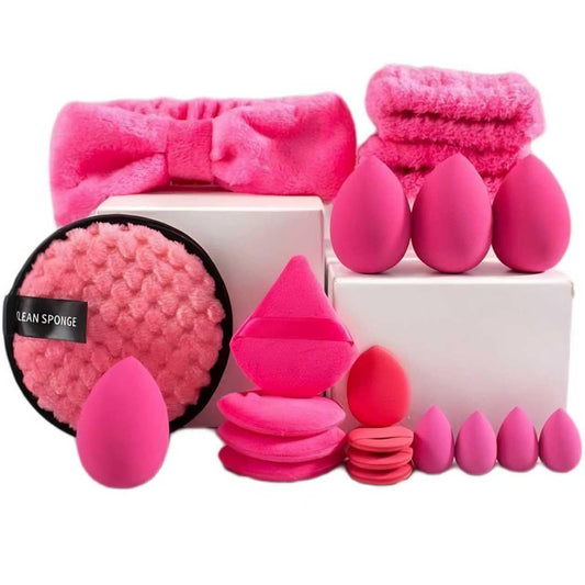 suniya Set de diadema y pulsera para spa, limpiador facial, esponjas de maquillaje, esponjas triangulares suaves, borlas para polvos, regalos para mujeres y adolescentes, artículos de moda (rosa)