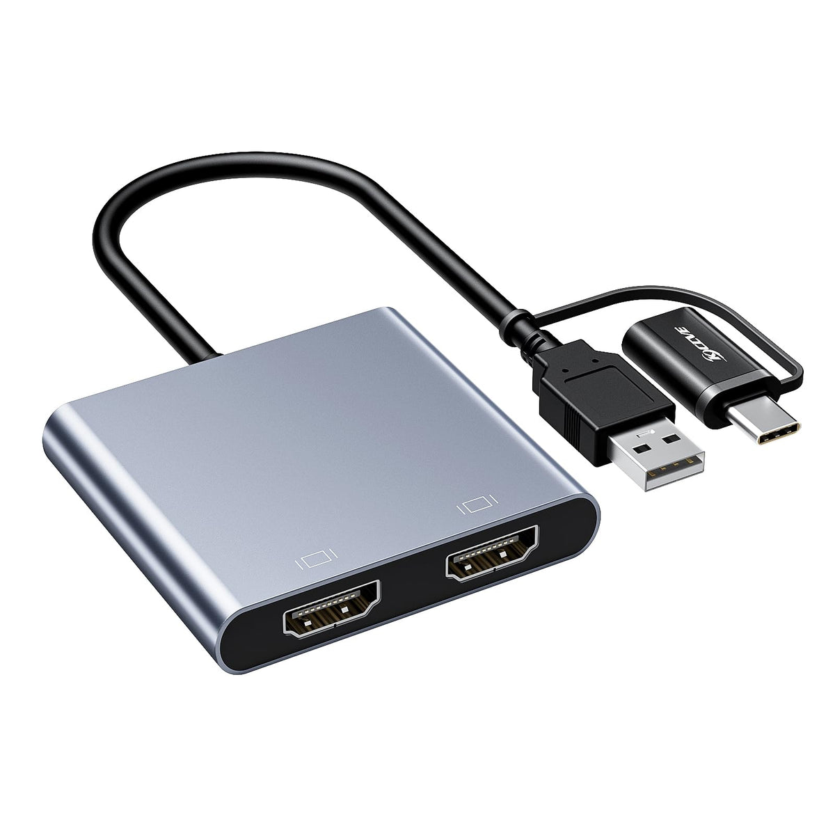 Adaptador USB a HDMI Dual KCEVE en Negro con Multipuerto Splitter Compatible con 1080p para Windows y M1/M2 Mac OS