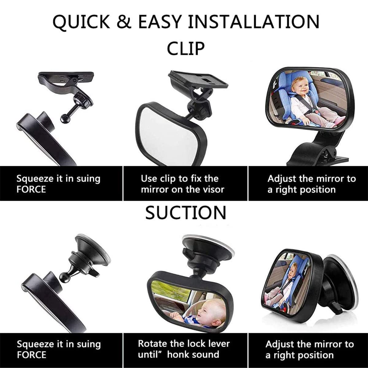 Espejo Retrovisor de Auto para Bebé - Espejos para Asientos Traseros de Bebes de 360° Giratorio, Espejo de Observación de Carro para Bébés, Espejo de Seguridad de Coche para Niñas y Niños