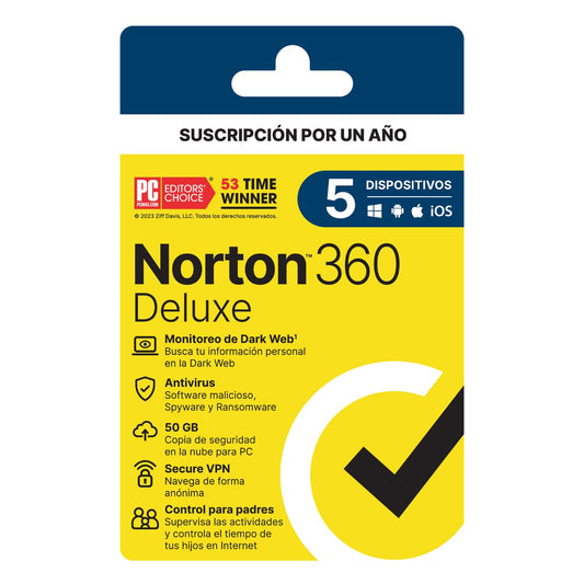 Antivirus Norton 360 Deluxe 50GB 5 Dispositivos 1 Año