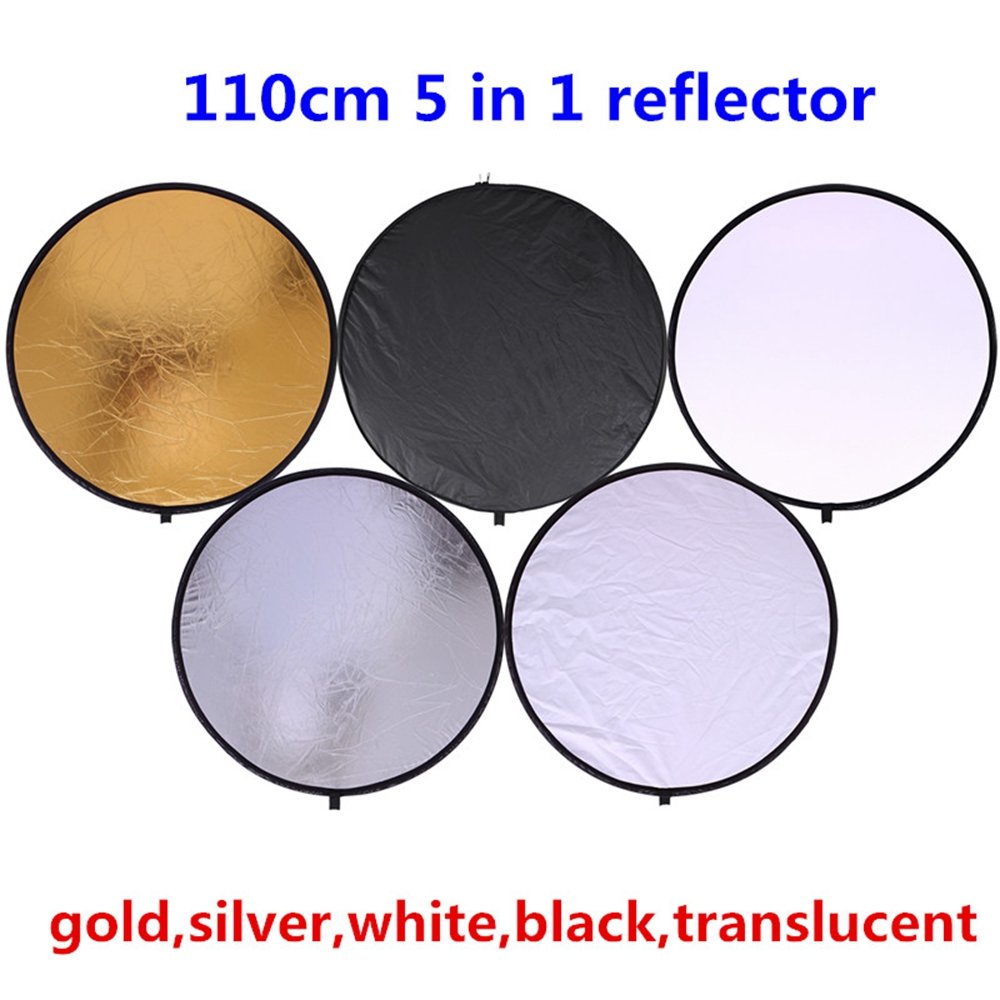 43" / 110cm 5-in-1 Collapsible Multi-Disc Round Light Reflector with Bag - Translucent, Gold, Silver, Black and White