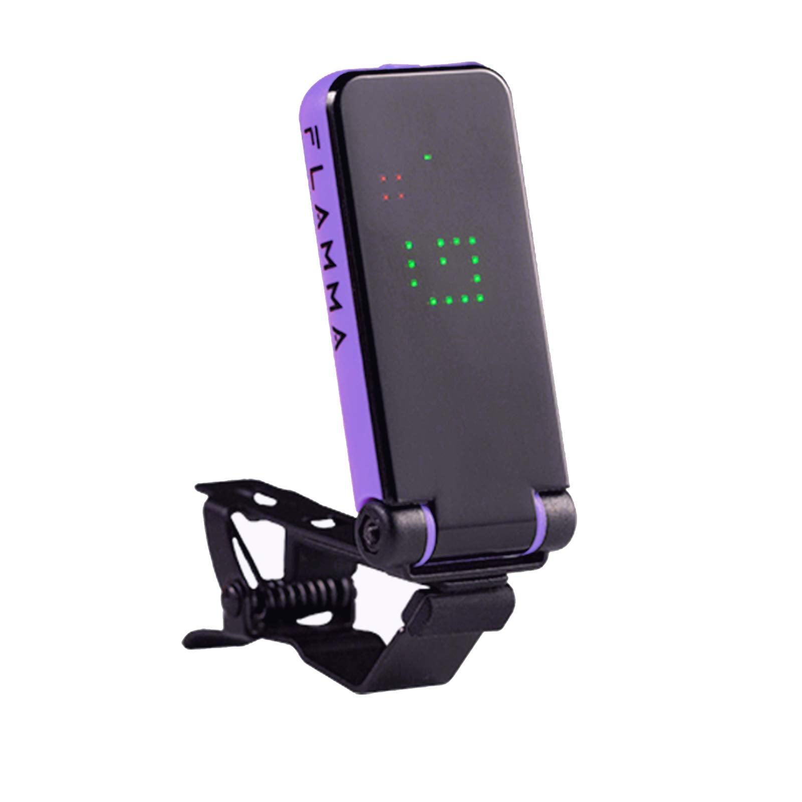 FLAMMA FT01 - Sintonizador de clip para guitarra, bajo, ukelele, modo de ahorro de energía, visualización LED, clip metálico (morado)
