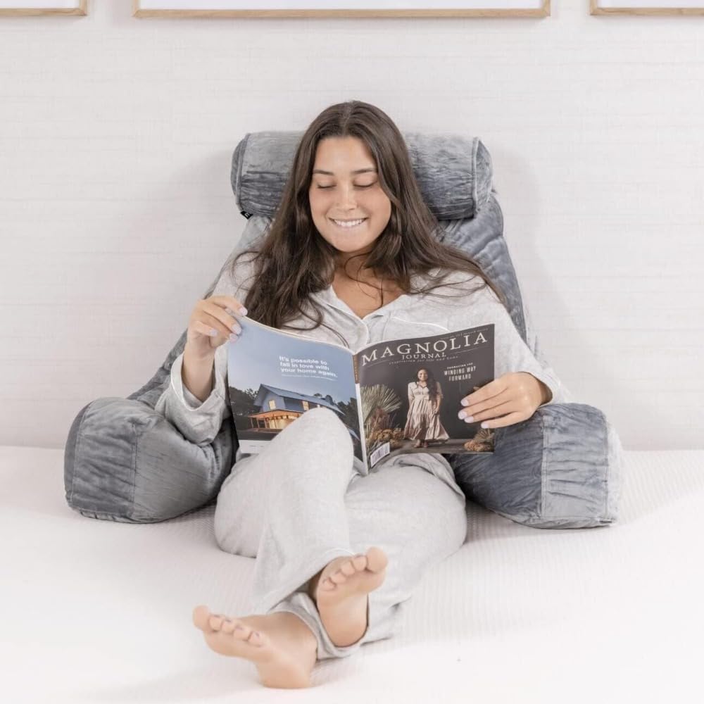 Almohada de Respaldo MIYIHA Azul con Reposabrazos Ideales para Leer y Descansar