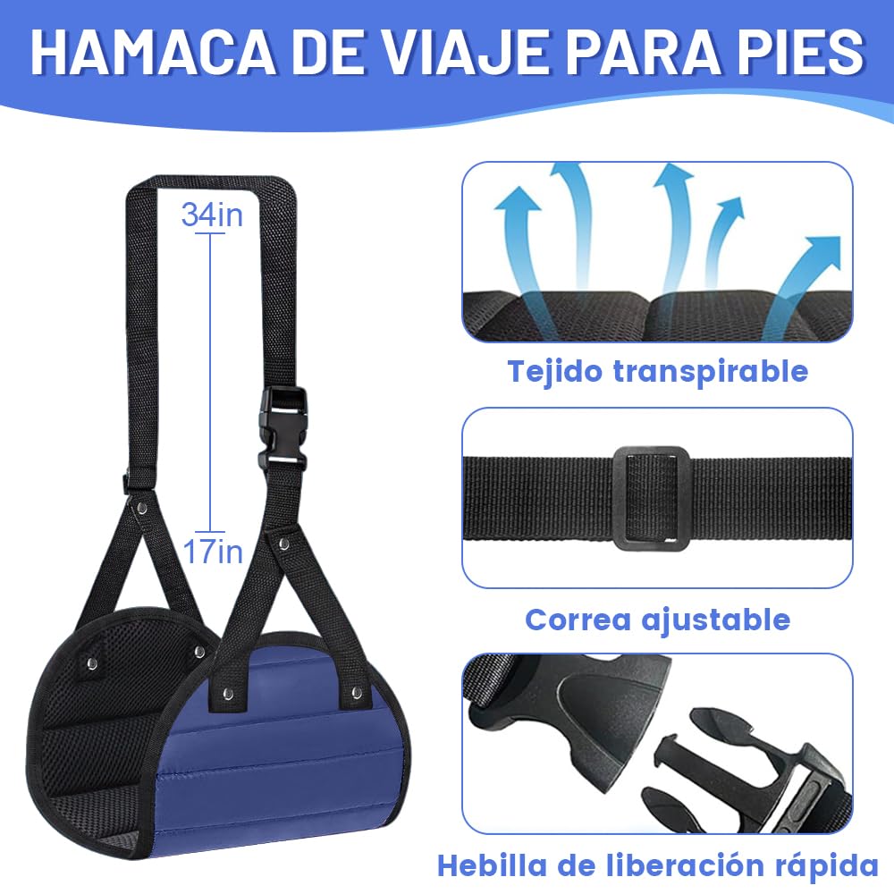 Hamaca de Pie de Avión Ajustable Viscoelástica Azul Portátil para Viaje y Oficina
