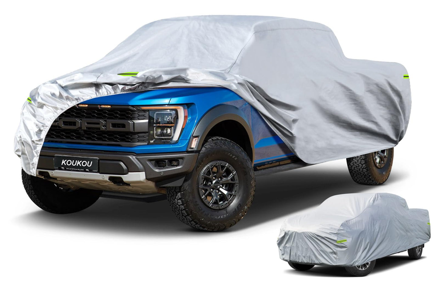 KouKou Cubierta de Camión Impermeable Todo Tiempo, 6 Capas Cubierta Completa de Pickup, Protección contra el Polvo de la Lluvia UV del Sol al Aire Libre, Camión de Ajuste Universal hasta 232 pulgadas.