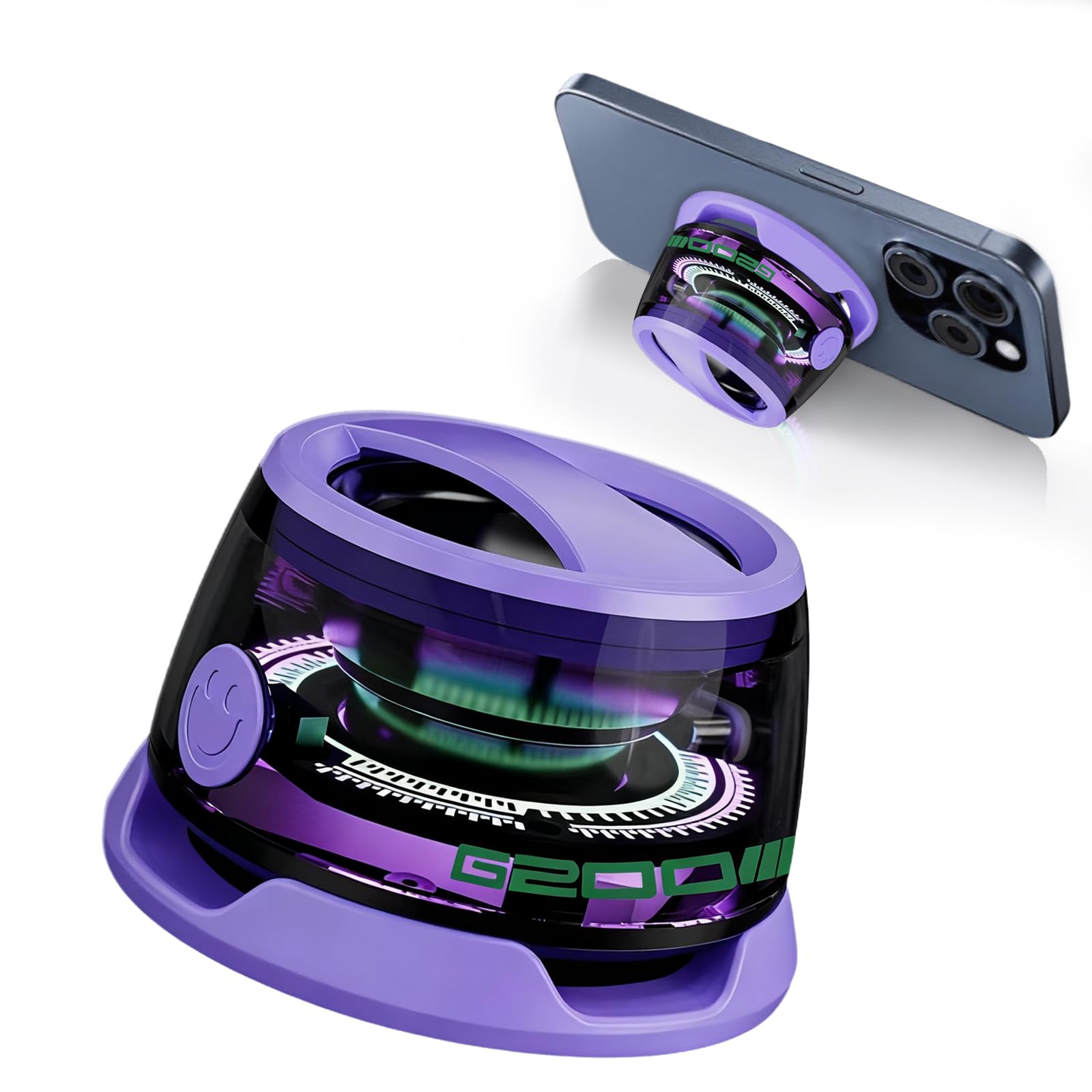 SOLVIFY Mini Bocinas Bluetooth Magnéticas, Altavoz Magnético Bluetooth con Luz RGB, Sonido Envolvente 3D, G200, Tecnología Conexión Inalámbrica 5.3, Portátil Se Puede Utilizar como Soporte (Violeta)