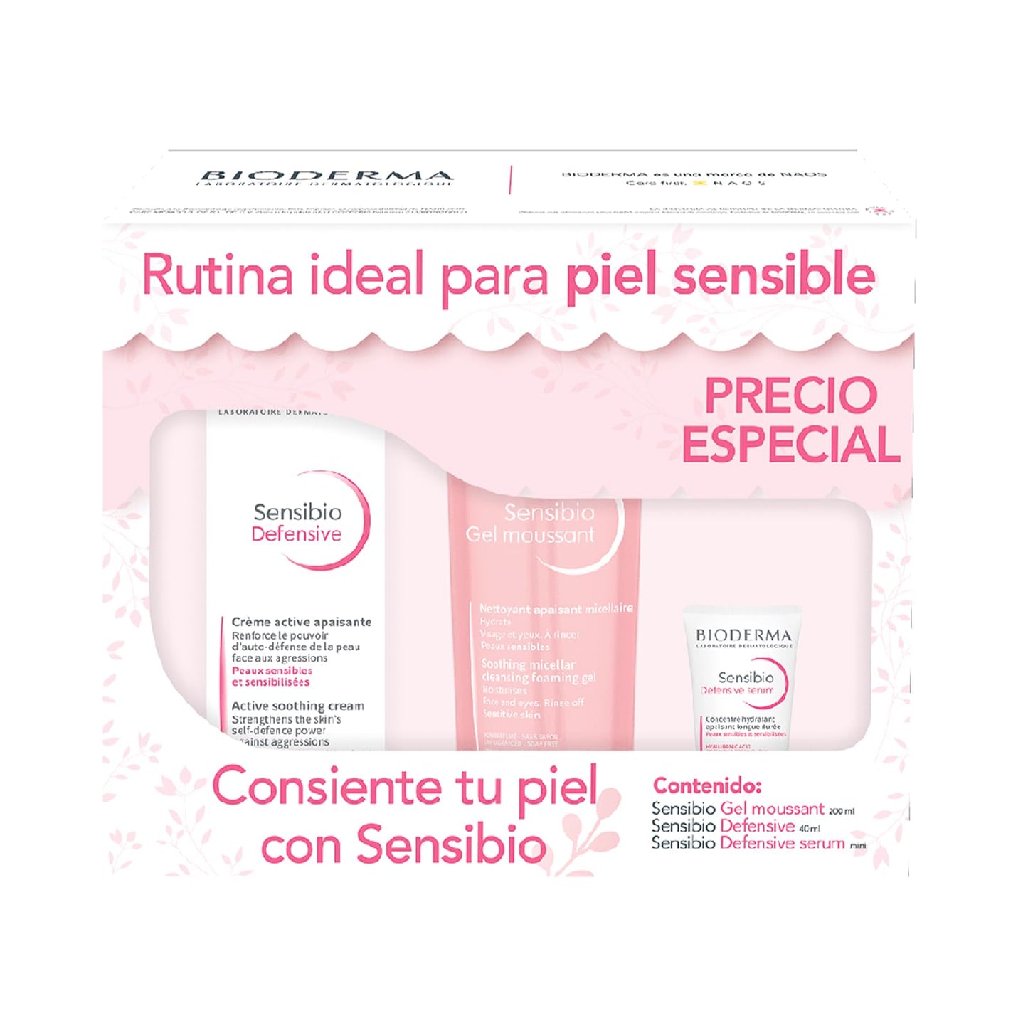 BIODERMA, Kit Rutina Ideal para Piel Sensible, Sensibio Gel Moussant, Sensibio Defensive y Defensive Sérum Mini