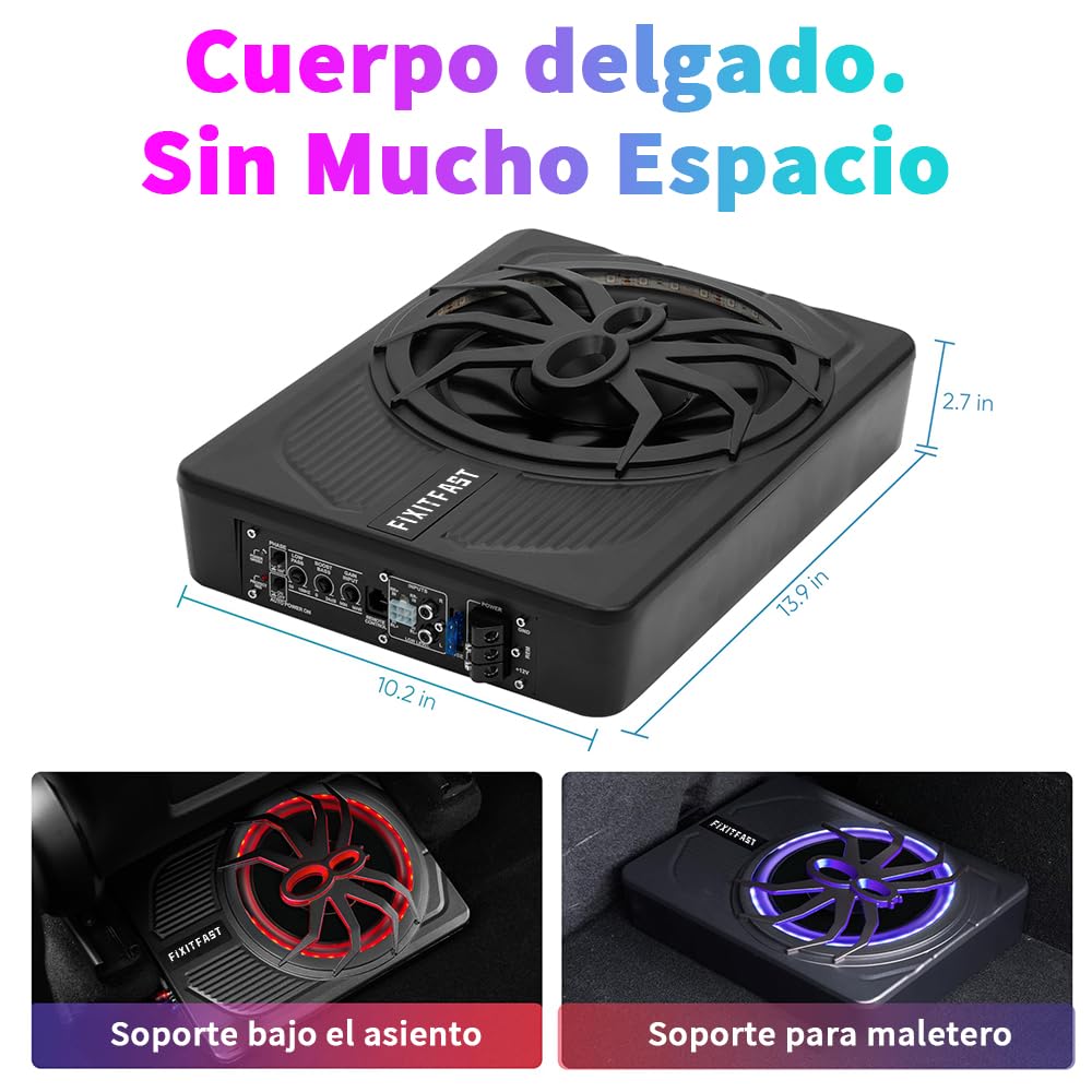 FINYQBET Subwoofer para Coche 800 W, Subwoofer Estéreo para Coche Amplificado de 10 Pulgadas con Luces de Colores Controlables por App