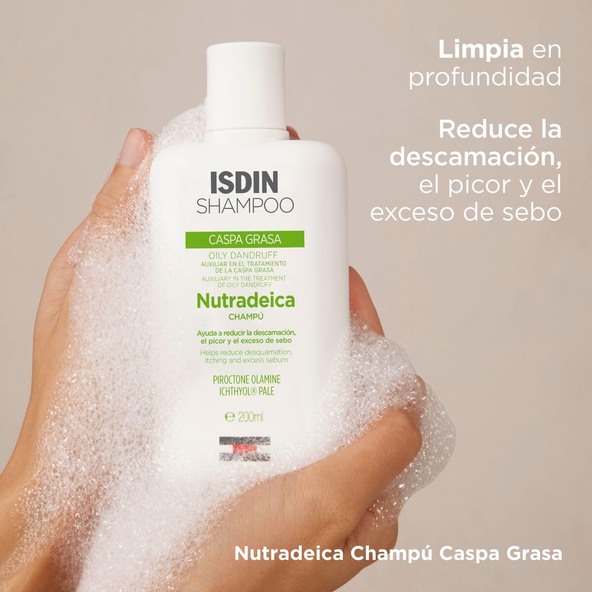 ISDIN Nutradeica Champú Anticaspagrasa, Reduce la Descamación, el Picor y el Exceso de Sebo, 200ml