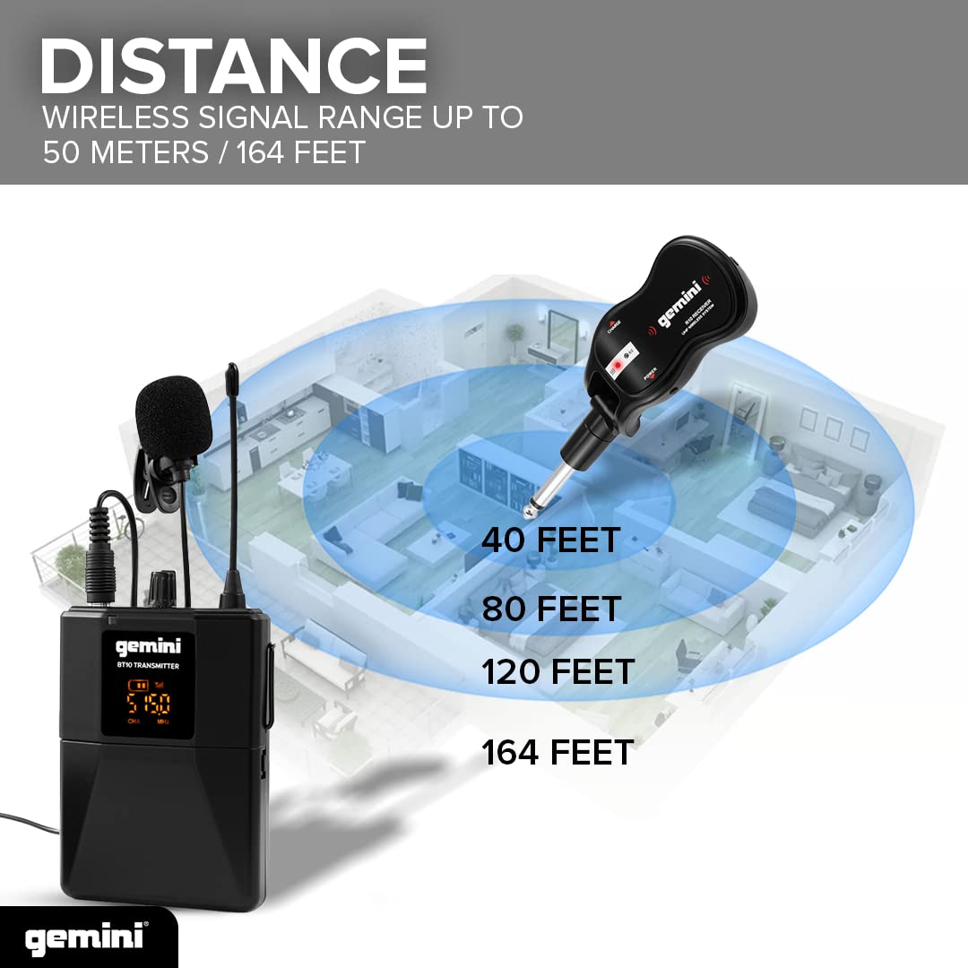 Gemini - Sistema de micrófono inalámbrico UHF - Micrófono de Doble lavalier y Auriculares, Receptor Recargable USB, Alcance de más de 50 m, Plug & Play para Eventos, enseñanza, transmisión, Karaoke y