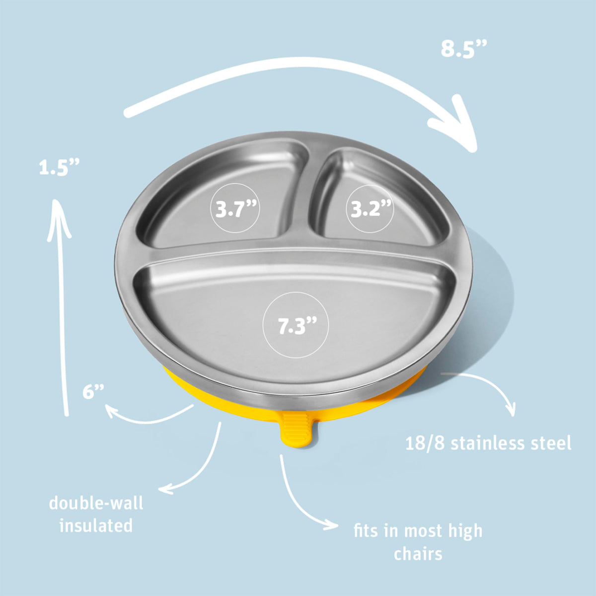Avanchy - Plato de acero inoxidable para niños pequeños, con ventosa