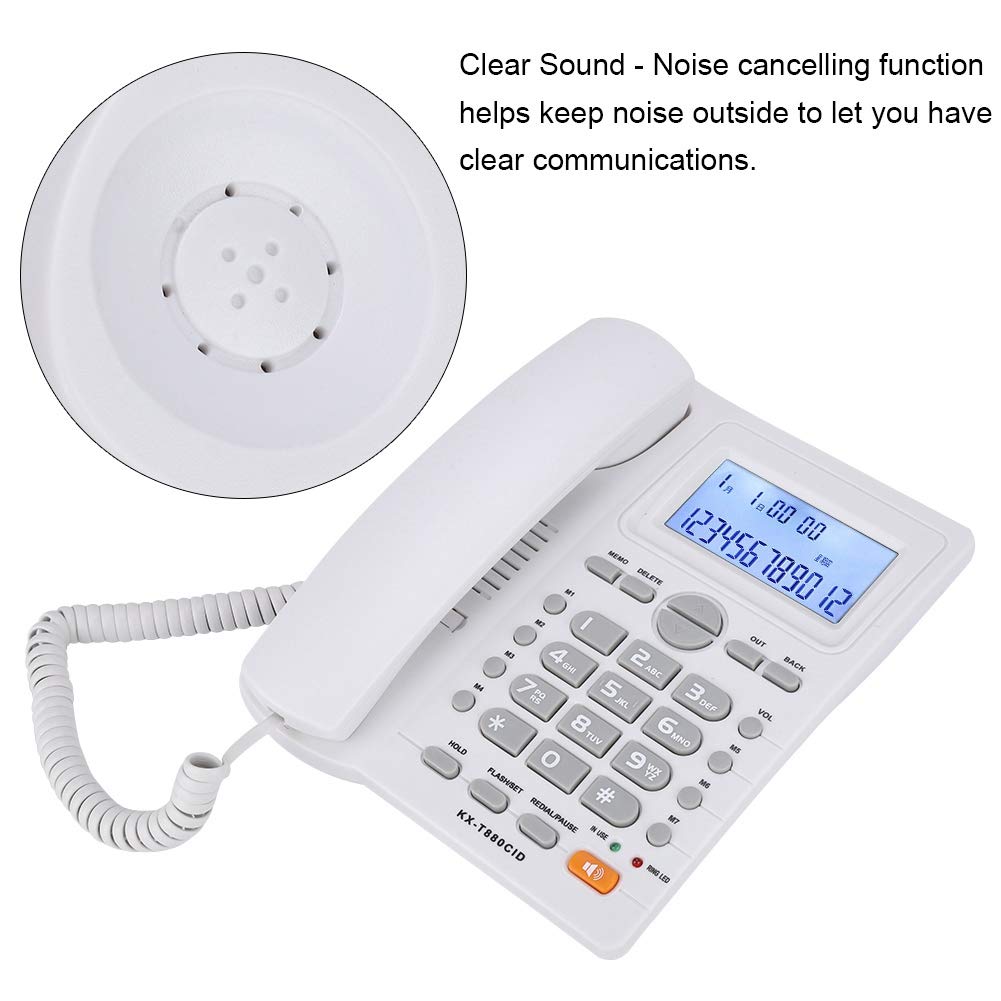 Wendry Teléfono con Cable con Identificador de Llamadas, Teléfono con Pantalal LCD, Teléfono con de Extensión de Doble Puerto, Teléfono con Cable y Altavoz(Blanco)