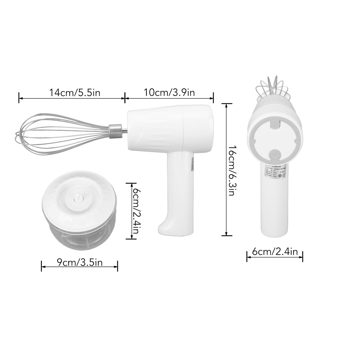 Batidora de Mano Eléctrica de 3 Velocidades, Batidora Portátil para Hacer Espuma de Leche, Batidoras, Batidora Eléctrica de Mano con Picadora para el Hogar