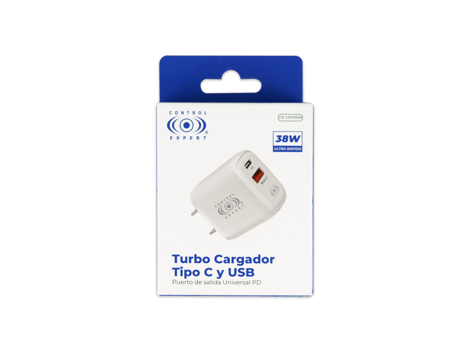 CONTROL EXPERT Turbo Cargador Tipo C y USB Puerto de Salida Universal PD 38W 12V 1.5A (Blanco)