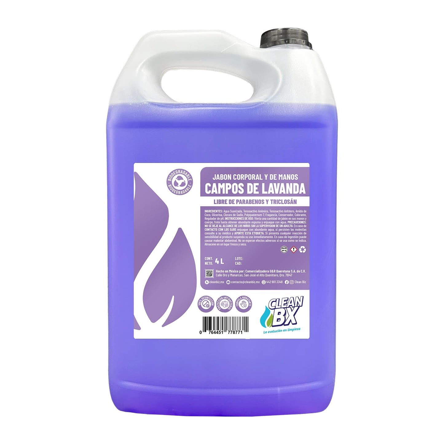 Jabón Líquido Para manos y Cuerpo Aroma Campos de Lavanda 4L | Aroma Relajante, Hidratante y Uso Diario