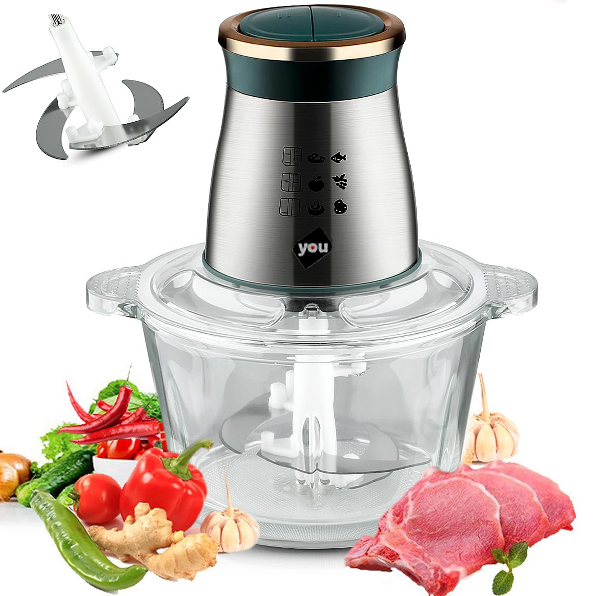 Procesador de Alimentos You 2 Litros 4 Cuchillas y 2 Velocidades para Carne y Verduras