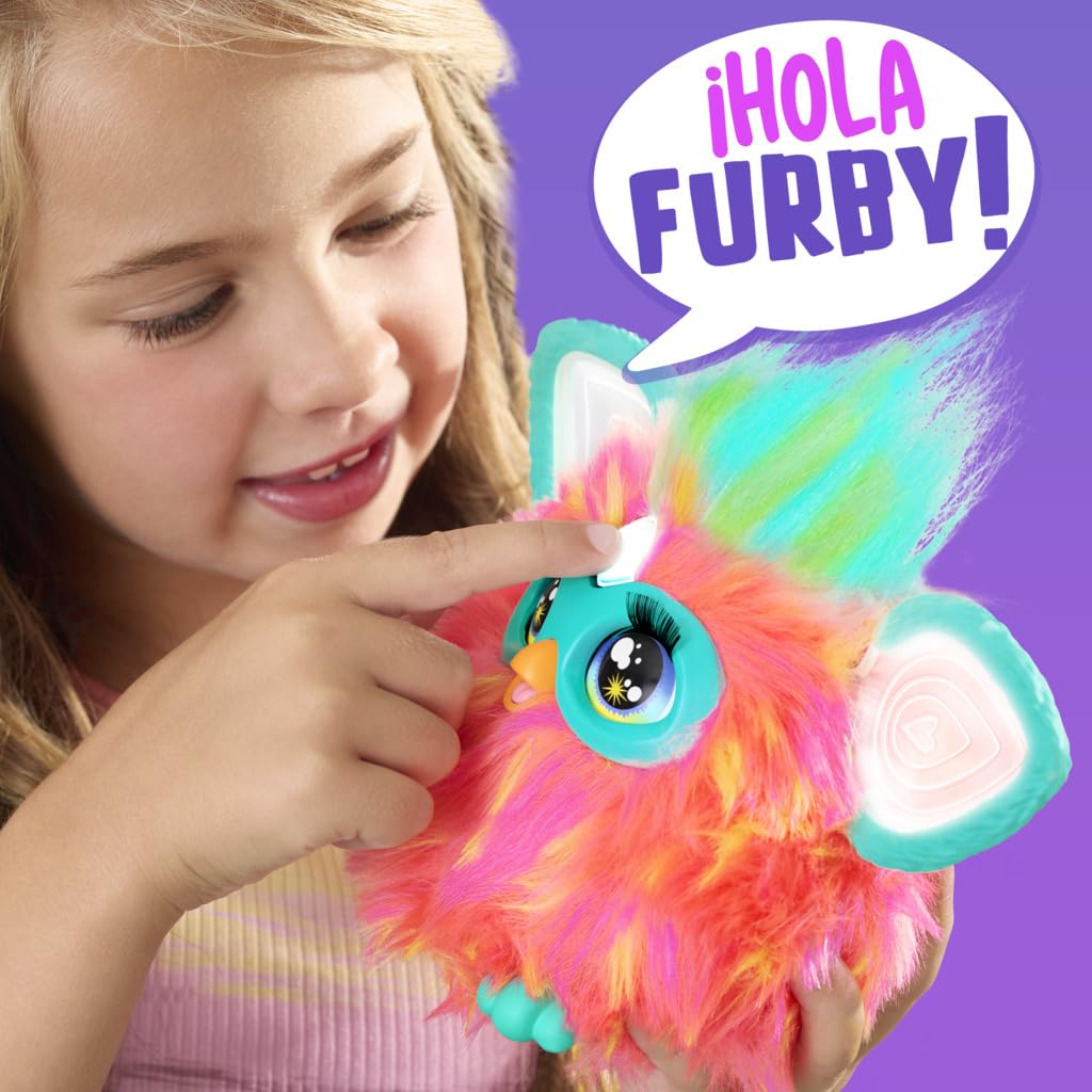 Furby Coral Peluche Electrónico Interactivo, Habla, Canta, se Ilumina y responde a su Voz, con 15 Accesorios de Moda para niños y niñas de 6 años en adelante.