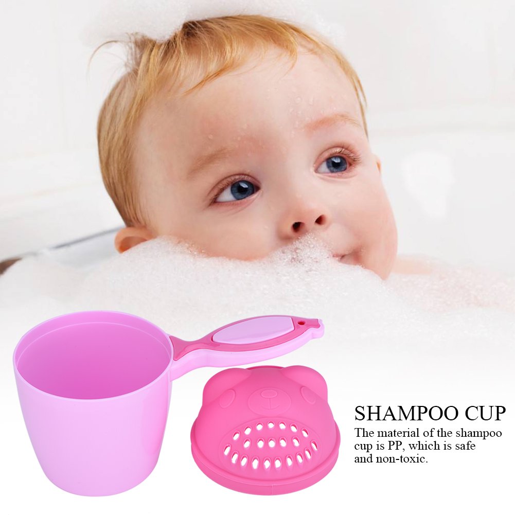 Taza de Enjuague para Bebés Multifunción con Diseño de Dibujos Animados, Rosa, PP, 21x10.7x15 cm, Protección de Ojos, Lavado de Pelo sin Salpicaduras