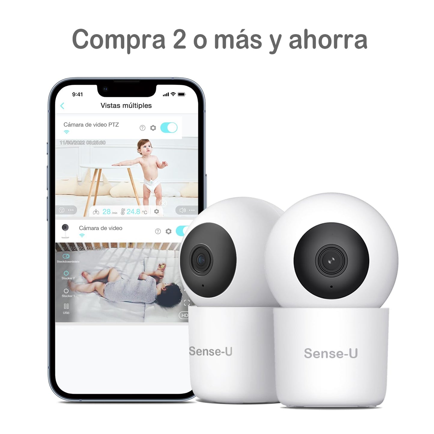 Monitor de Bebé Sense-U Video con Cámara Remota Pan-Tilt-Zoom en Visión Nocturna y Audio de Fondo sin Cargo Mensual