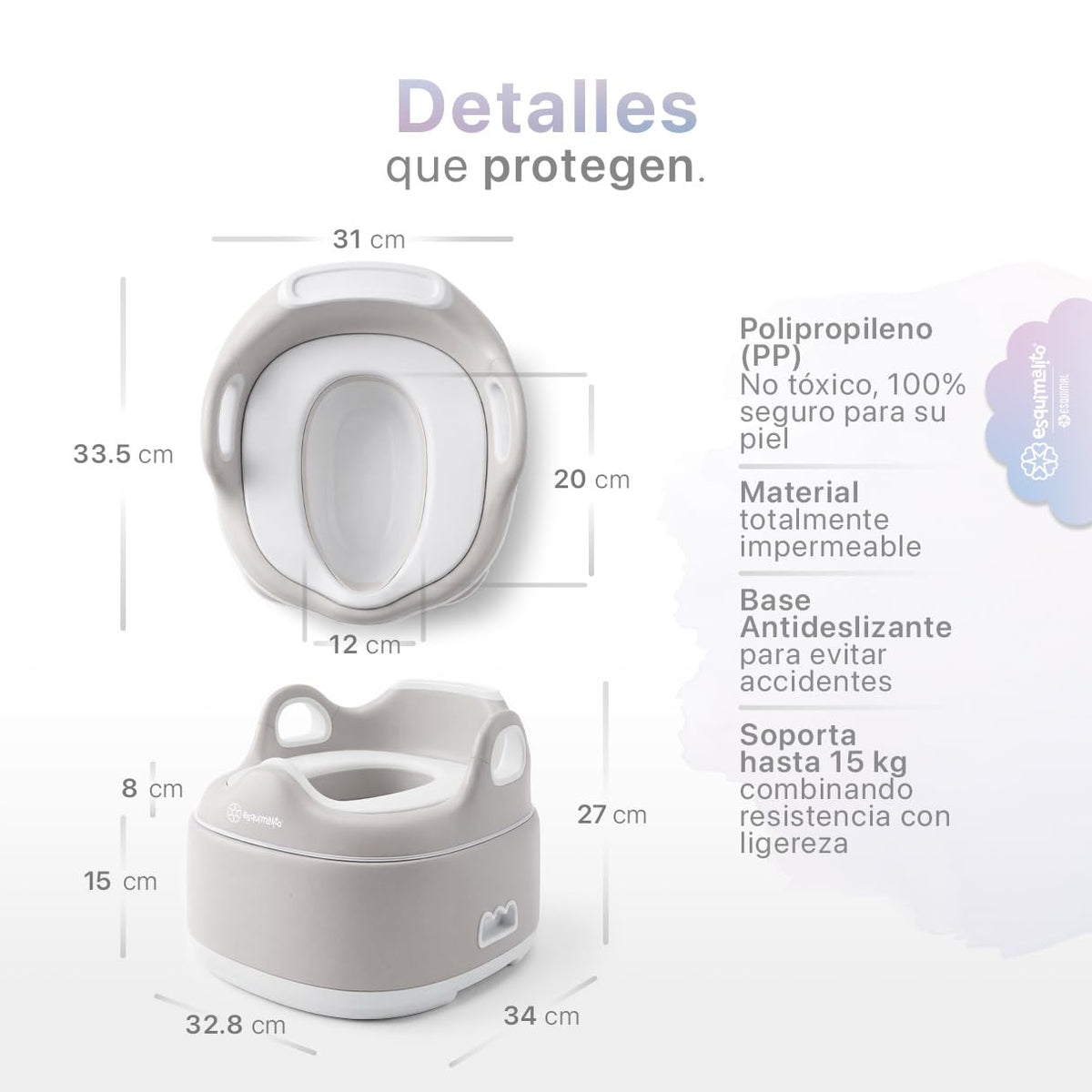 ESQUIMAL Bacinica 3 en 1 Baño Entrenador Niño y Niña Asiento WC Beige