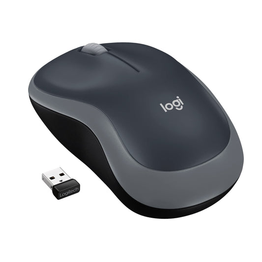 Logitech M185 Mouse Inalámbrico, 2.4GHz con Mini Receptor USB, Batería de 12 Meses, Seguimiento Óptico con Resolución de 1000 dpi, Ambidiestro, Compatible con PC, Mac, Laptop - Negro/Gris