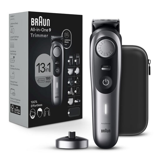 Braun Kit de estilo todo en uno serie 9 9440, recortadora 13 en 1 para hombres con recortadora de barba, recortadora de cuerpo para manicura, cortapelos y más, hoja más afilada de Braun, 40 ajustes de longitud,