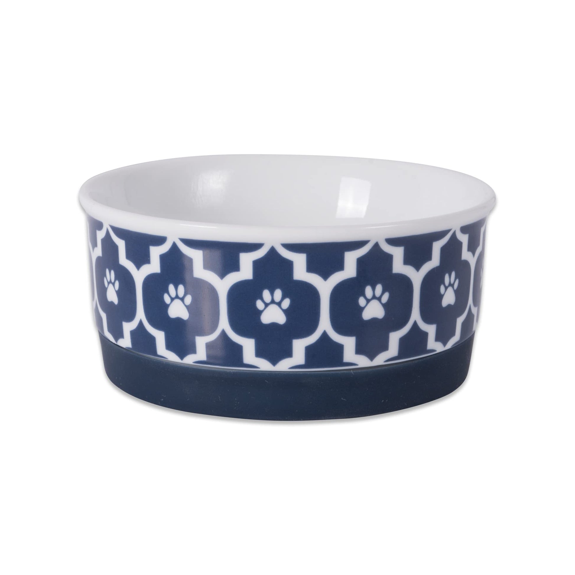 DII Bone Dry Lattice Ceramic Pet Bowl for Food & Water with Non-Skid Silicone Rim for Dogs and Cats (Small - 4.25" Dia x 2"H) Nautical Blue - Set of 2