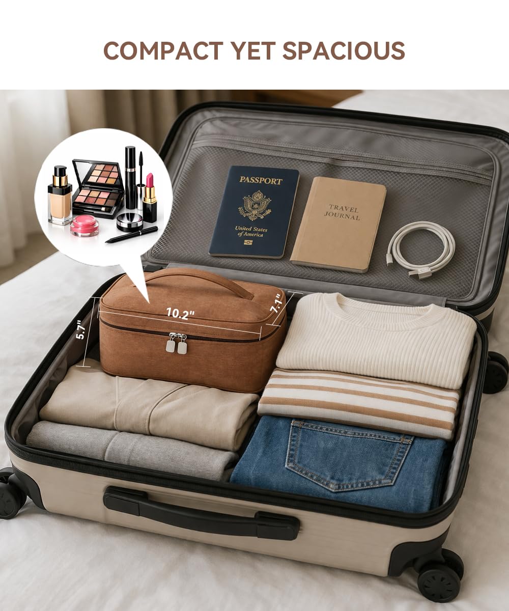Hemompito - Bolsa de maquillaje grande para mujer con bolsa pequeña desmontable, bolsa portátil de maquillaje de viaje con asa y múltiples compartimentos, piel sintética impermeable, cremalleras