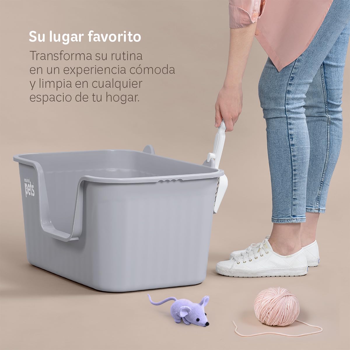 Arenero Inodoro ESQUIMAL Gris Grande con Paredes Altas y Pala para Gato