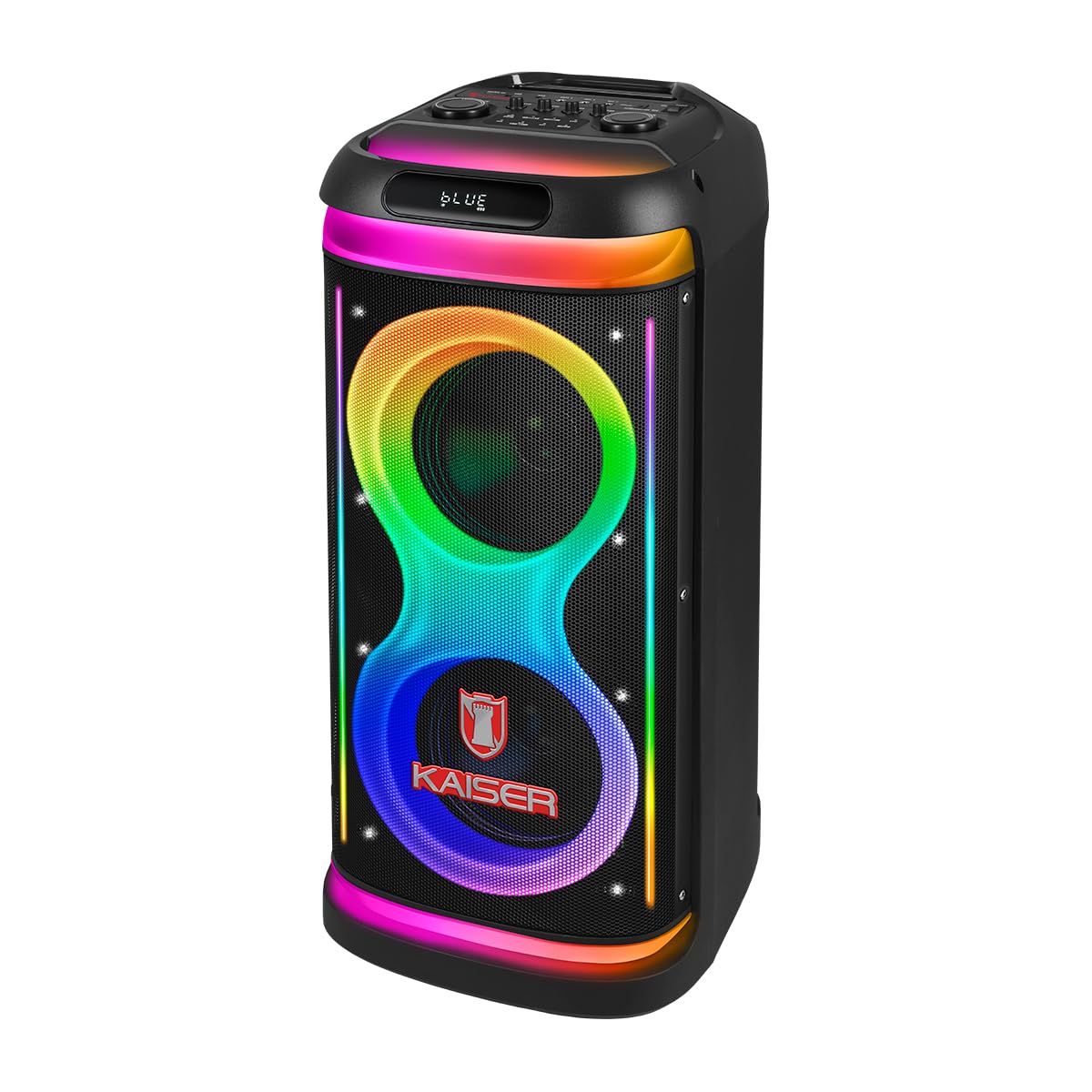 Bafle de Piso Kaiser Recargable 2x8 Pulgadas Gran Infinity Curvo Potencia de 70W RMS con Bluetooth USB Micro SD y AUX KSW-8024