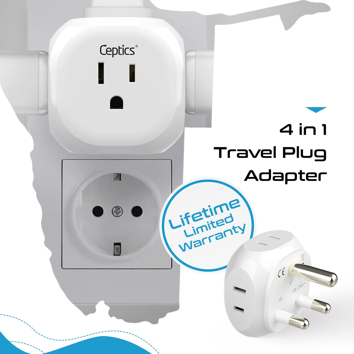 Juego de Adaptadores de Viaje Ceptics Ultra Compacto Tipo M y G para Sudáfrica y Países Tipo M