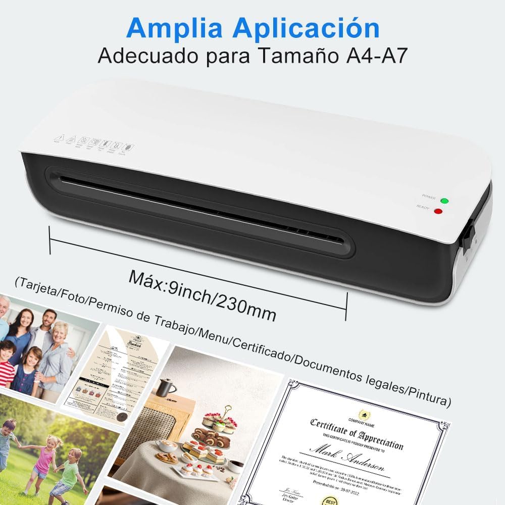 Laminadora Térmica, Enmicadora Tamaño Carta y Oficio,con Cortador de Papel y Redondeador de Esquina,75 Hojas Laminas (25*A4, 25*A5, 25*4R), Plastificadora 9 Pulgadas Frío y Caliente para Hogar,Oficina